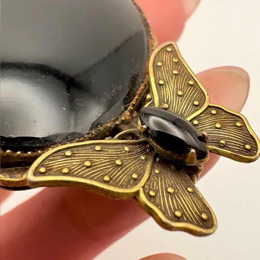 Vintage Original by Robert Black Glass Butterfly Brooch Pendant - Picture 6 of 8